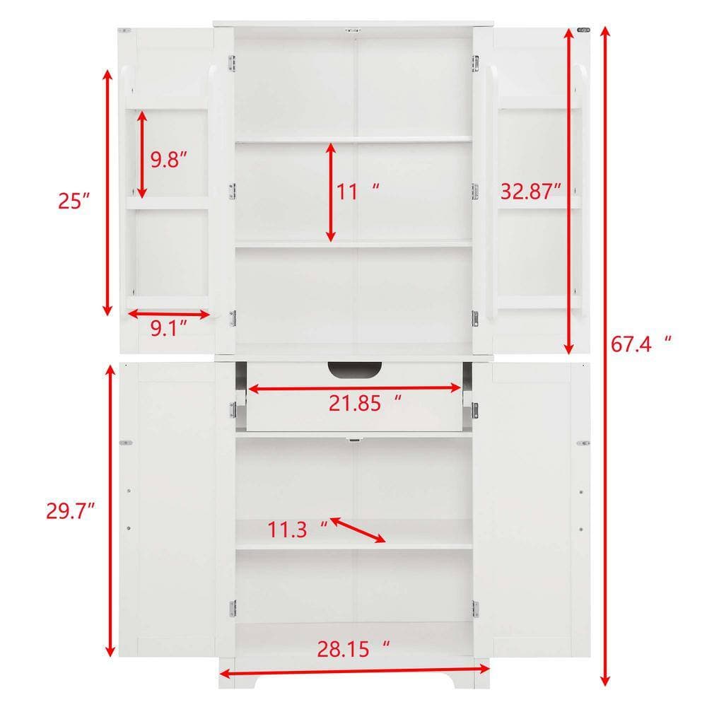 Unbranded 28.15 in. W x 15 in. D x 67.4 in. H White Linen Cabinet Storage Cabinets with Doors, Display Cabinets with Open Shelves (3)