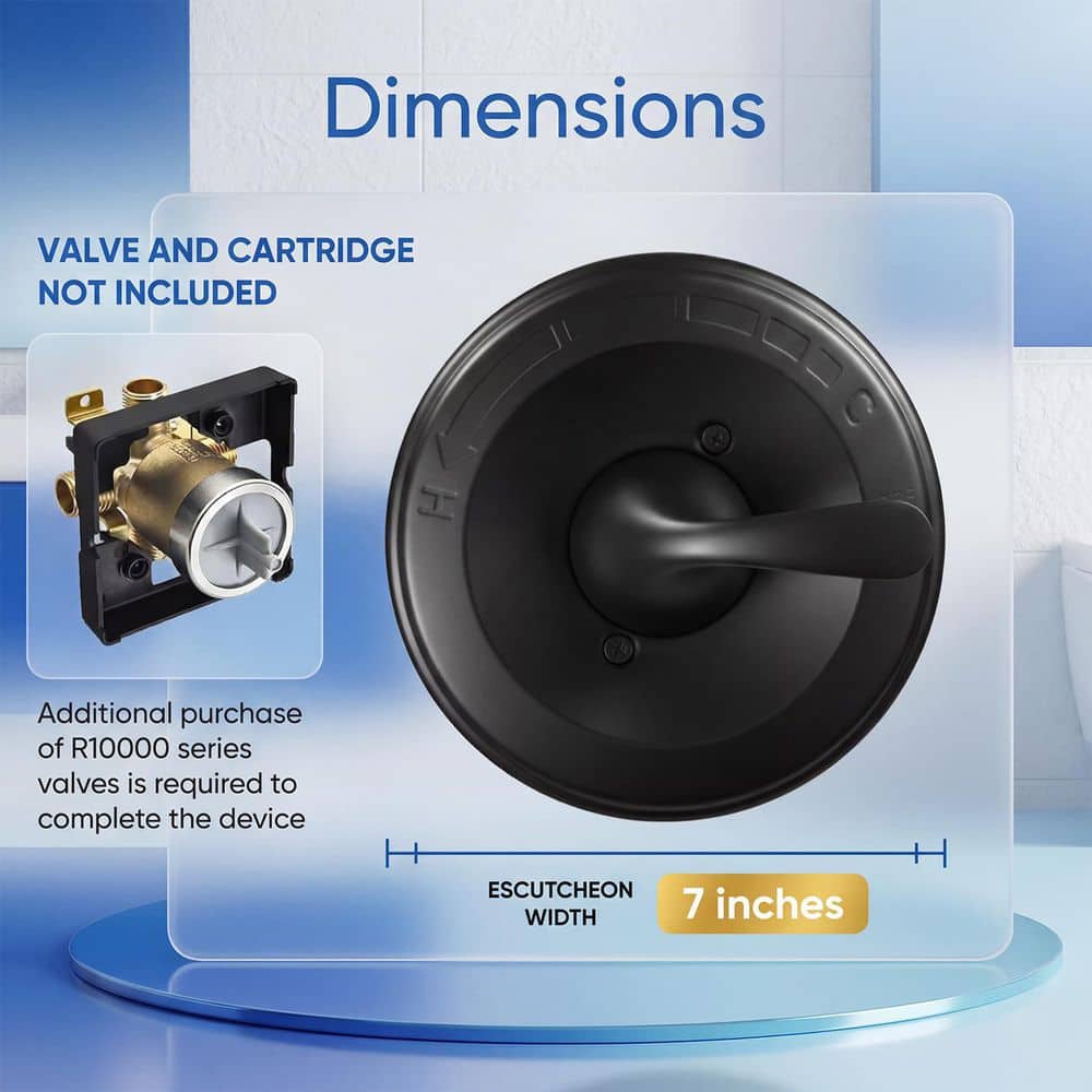 Helhom Matte Black All Metal Shower Trim Kit Replacement, Single Handle with Cover Plate, Valve and Cartridge Not Included (2)