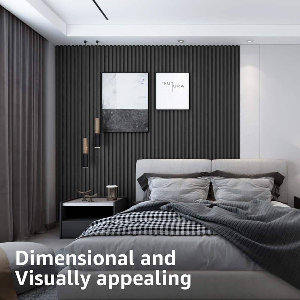 Art3dwallpanels Matte Black 0.83 in. x 1/2 ft. x 8 ft. Slat Water Resistant Acoustic Diffuser Decorative Wall Paneling (32 sq. ft./Case) (2)