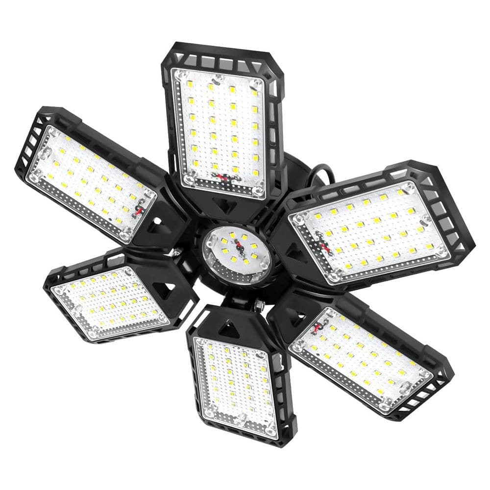 Lukyamzn 18000 Lumen LED Garage Ceiling Light with 6 Plus 1 Deformable Panels 6500K 180-Watt E26/E27 for Basement Warehouse Shop (1)