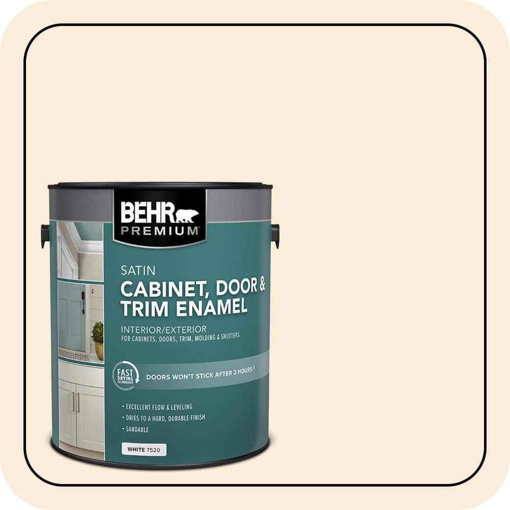 BEHR PREMIUM 1 gal. #OR-W01 White Blush Satin Enamel Interior/Exterior Cabinet, Door & Trim Paint