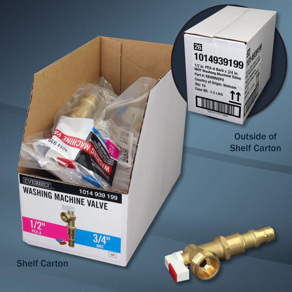 Everbilt 1/2 in. Brass PEX-A Barb x 3/4 in. Male Hose Thread Washing Machine Valve (1/4 Turn) (3)