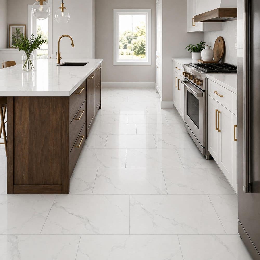 Home Decorators Collection Carrara White Marble Look Polished Porcelain Tile, 12 in. x 24 in. Floor and Wall (16 sq. ft. /Case) (4)