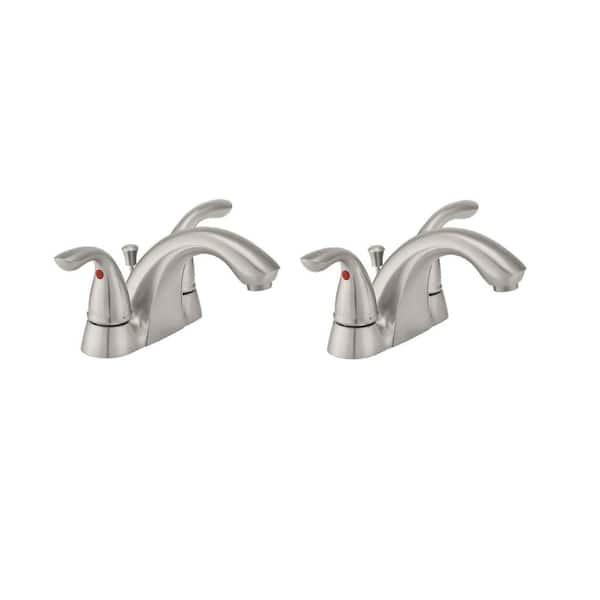 Glacier Bay Builders 4 in. Centerset Double Handle Low-Arc Bathroom Faucet in Brushed Nickel (2-Pack)