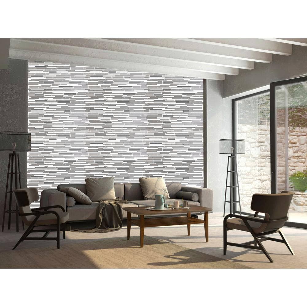 Dundee Deco 3D Falkirk Renfrew II 1/50 in. x 38 in. x 19 in. White Grey Faux Mosaic PVC Decorative Wall Paneling (10-Pack) (2)