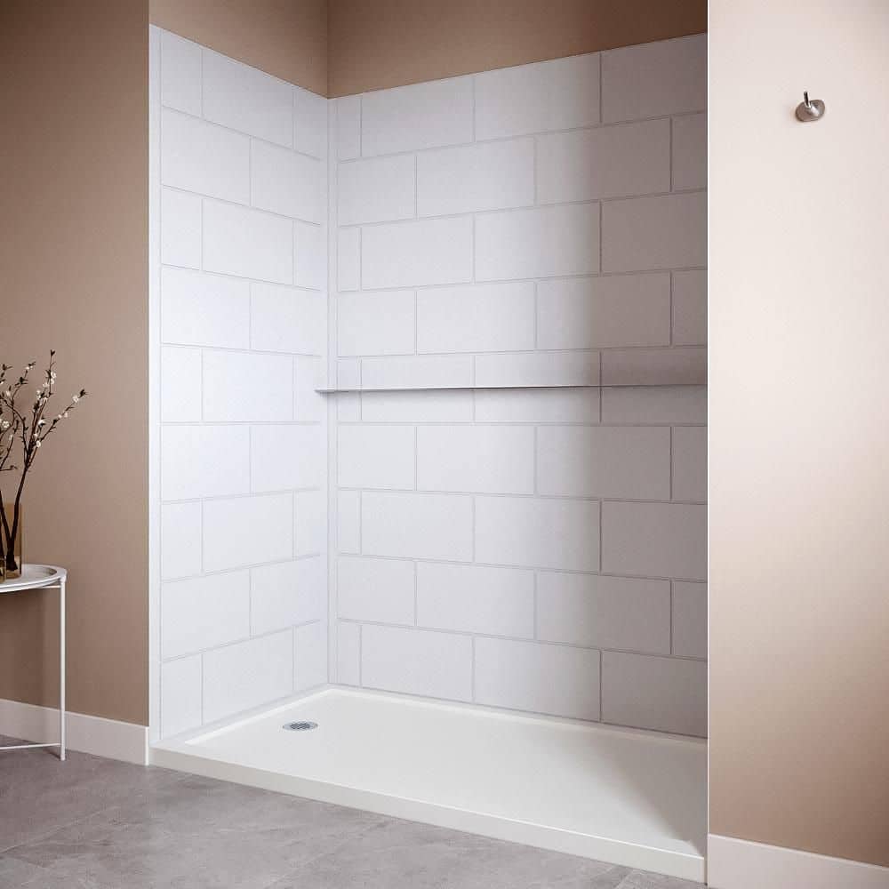 Streamline DSH-1880-214 36 in. L x 60 in. W x 76 in. H 4-Piece Glue-Up Alcove Shower Surround in White Tile Finish (2)