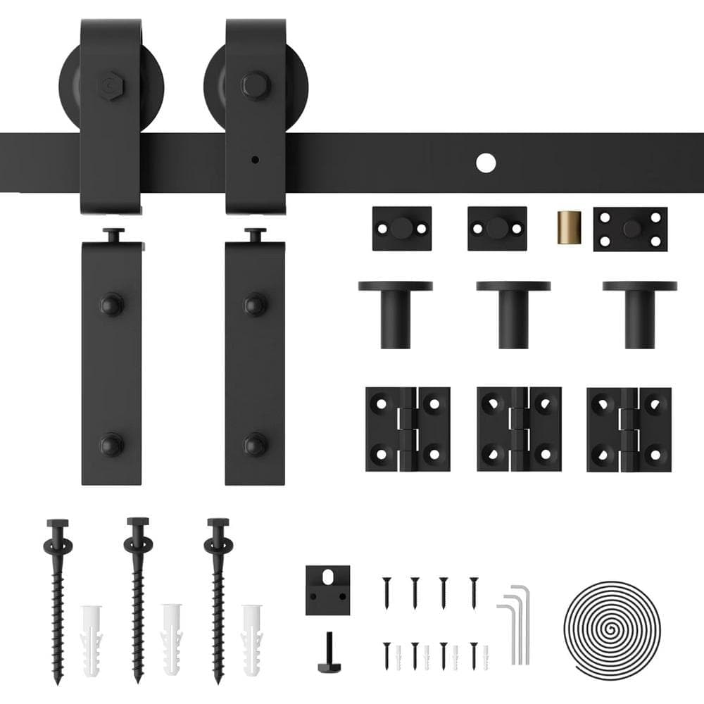 WINSOON 5 ft./60 in. Frosted Black Bi-Folding Sliding Barn Door Hardware Track Kit for Double Doors