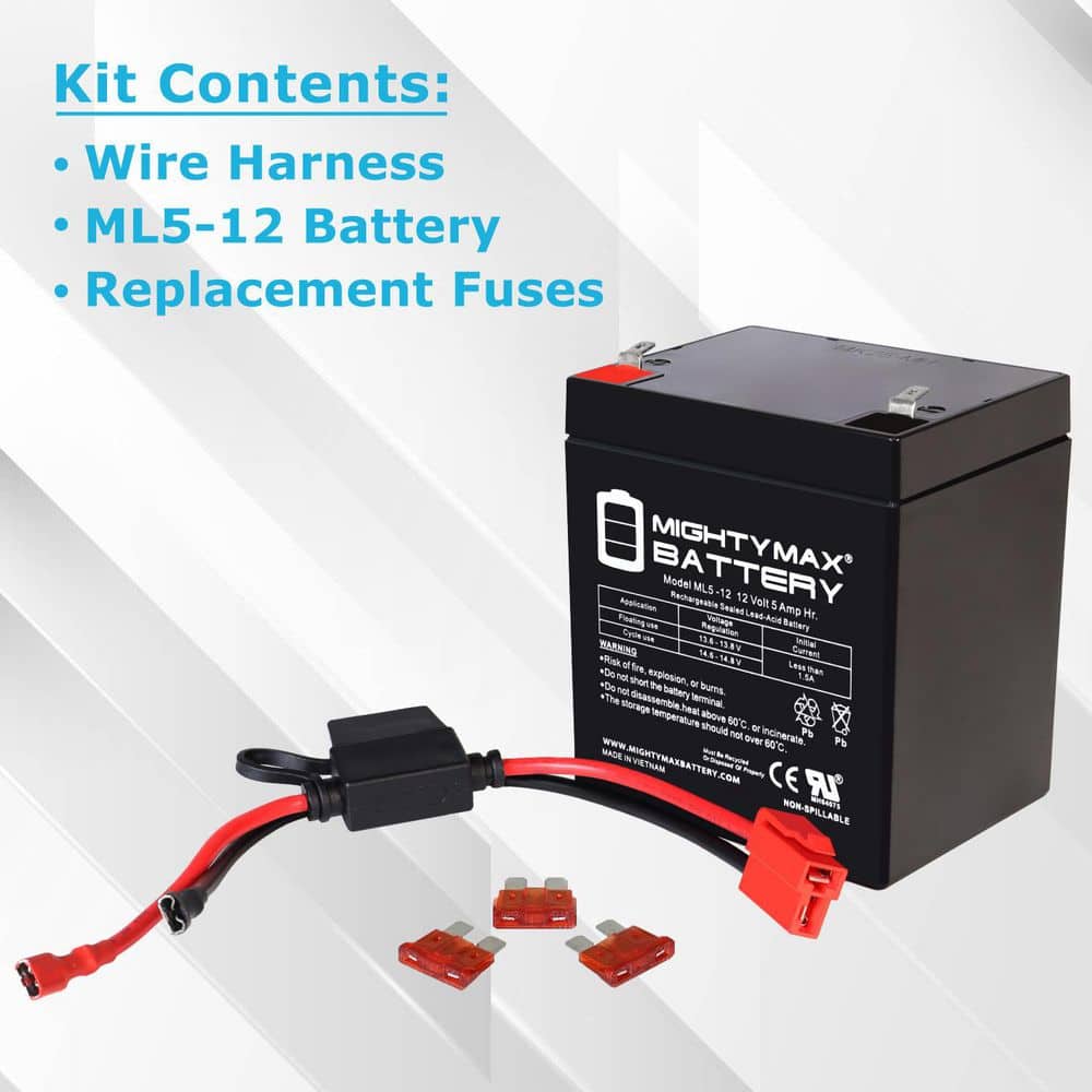 Mighty Max Batteries 12-Volt 5Ah SLA F1 Replacement Battery Compatible With 24V Kids Ride on Car (2)