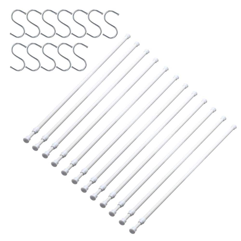 Unbranded 12-Pack No-Drill Spring Tension Rods Adjustable 28-48 in. for Windows and Closets with 12 S-Hooks White (1)