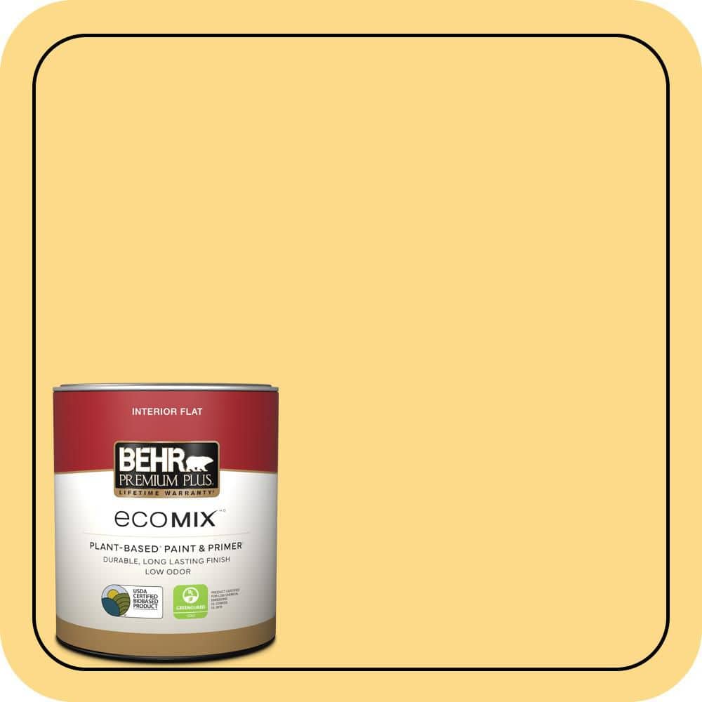 BEHR PREMIUM PLUS 1 qt. #P280-4 Surfboard Yellow Flat EcoMix Plant-Based Interior Paint & Primer (1)