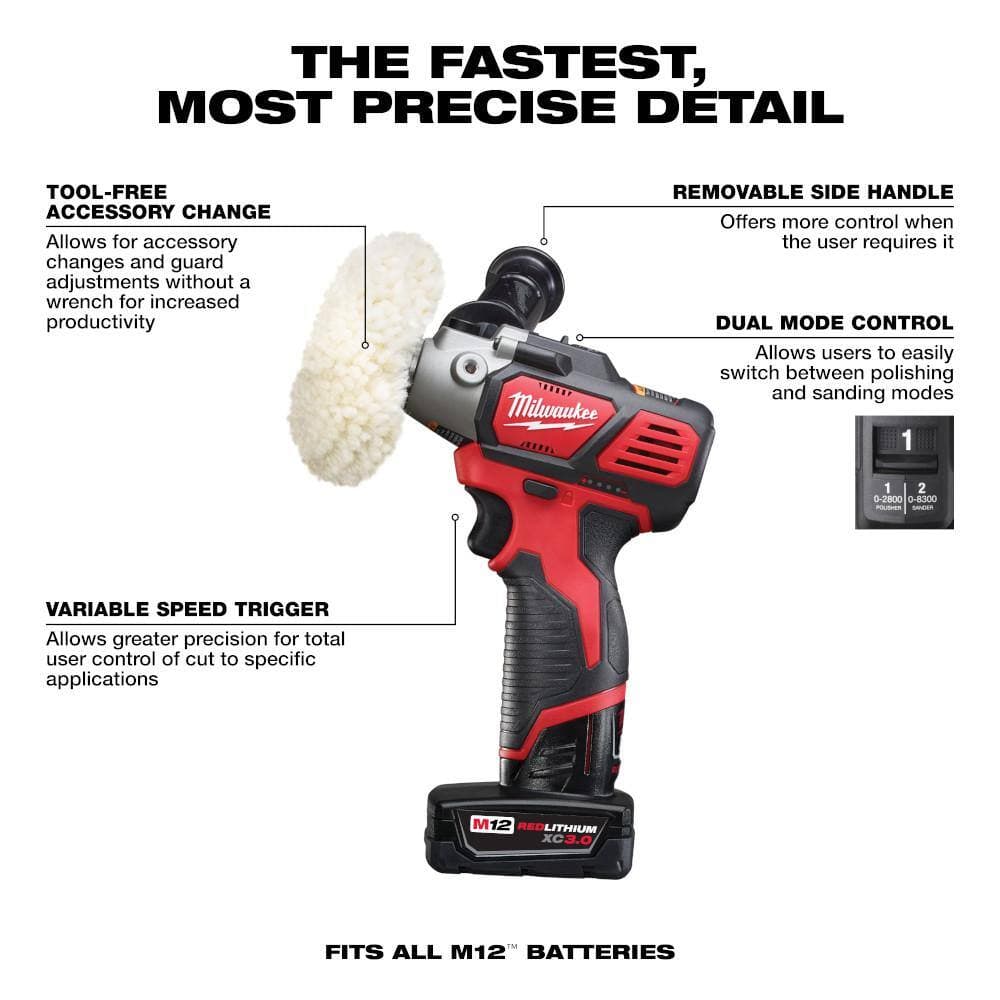 Milwaukee M12 12V Lithium-Ion Cordless Variable Speed Polisher/Sander Kit with Copper Tubing Cutter (3)