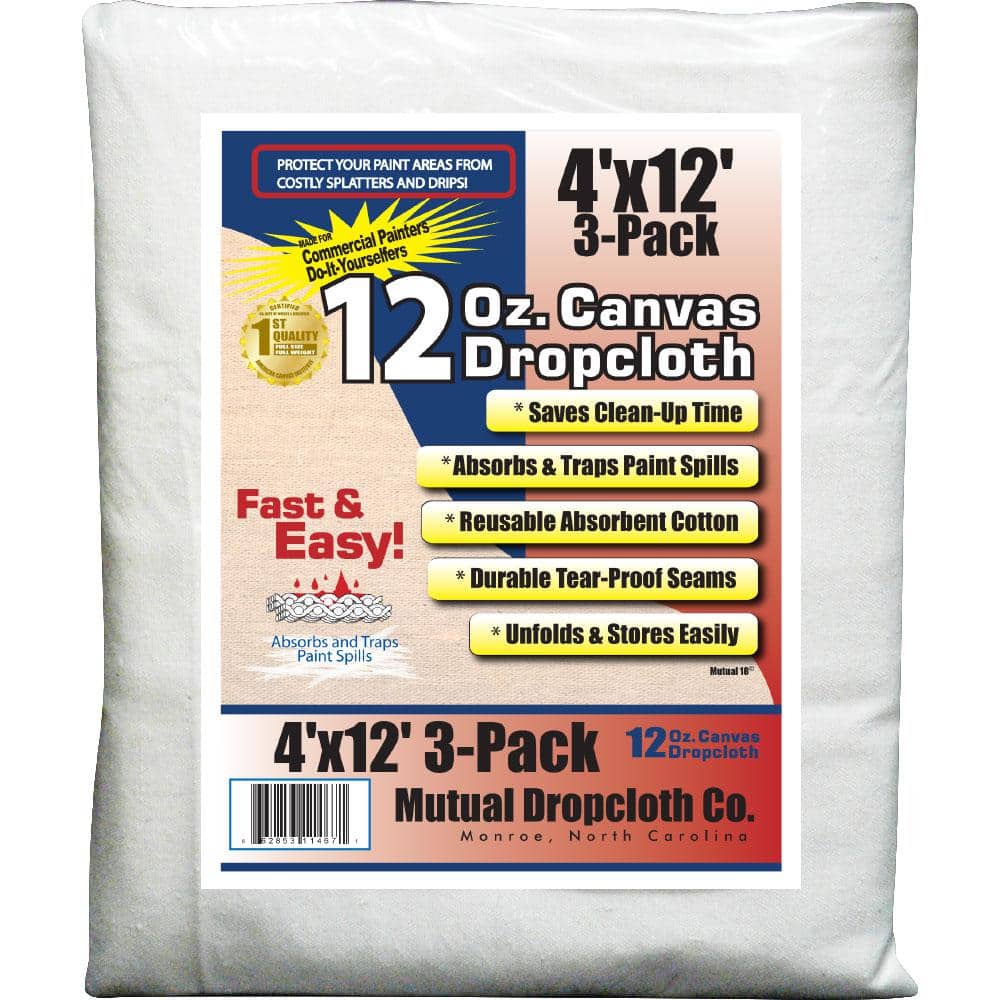 Mutual Dropcloth 4 ft. x 12 ft. 12 oz. Natural Canvas Drop Cloth (3-Pack)