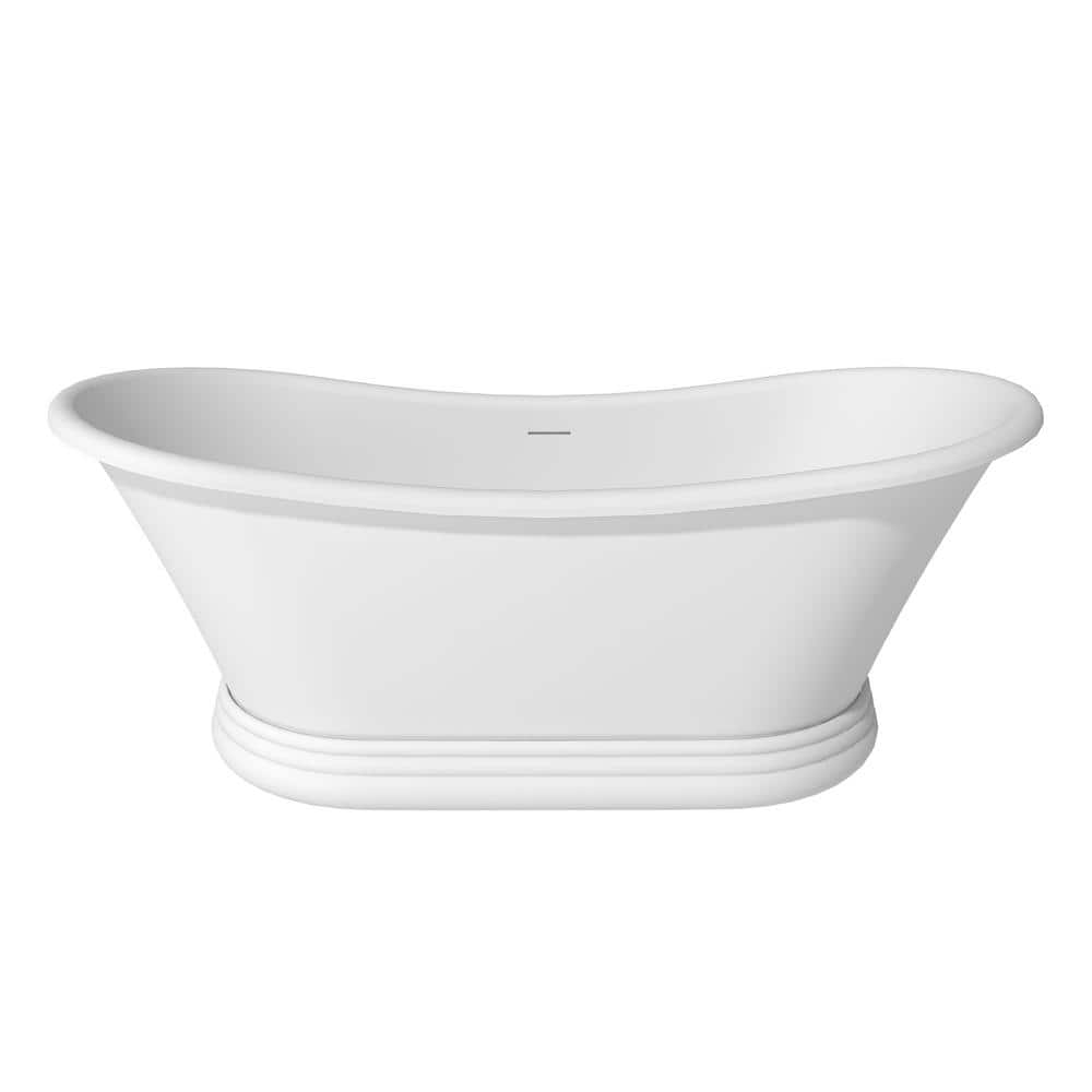 CASAINC 29.53 in. Soaking Bathtub Solid Surface Stone Bathtub with Center Drain (2)