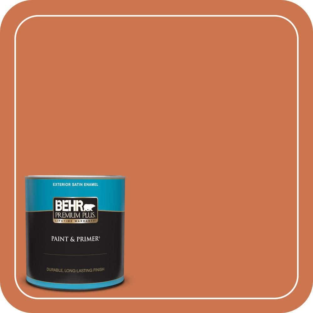 BEHR PREMIUM PLUS 1 qt. #PMD-103 Sweet Carrot Satin Enamel Exterior Paint & Primer