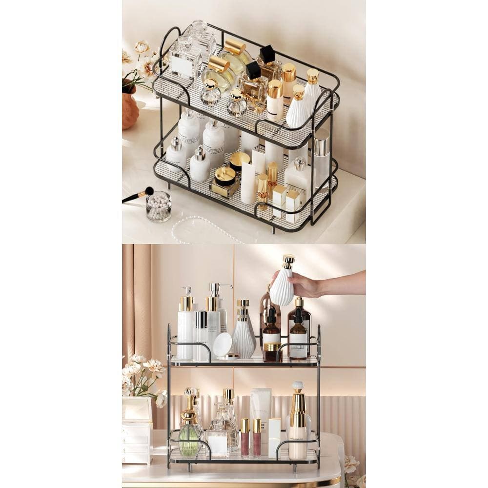 Whatseaso 13 in. W x 12.4 in H x 6.5 in. D Metal in Black Over The Toilet Storage 2 Tier Corner Bathroom Counter Organizer (2)
