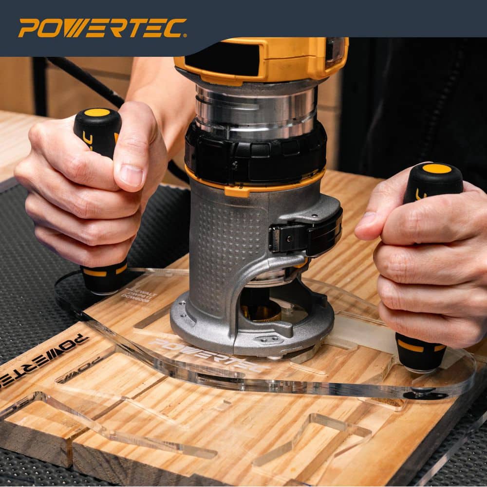 ‎POWERTEC Dual Grip Router Base Plate 6 in. x 11 in. Clear Acrylic Large Sub Base with Predrilled Holes for DeWalt Compact Router (2)