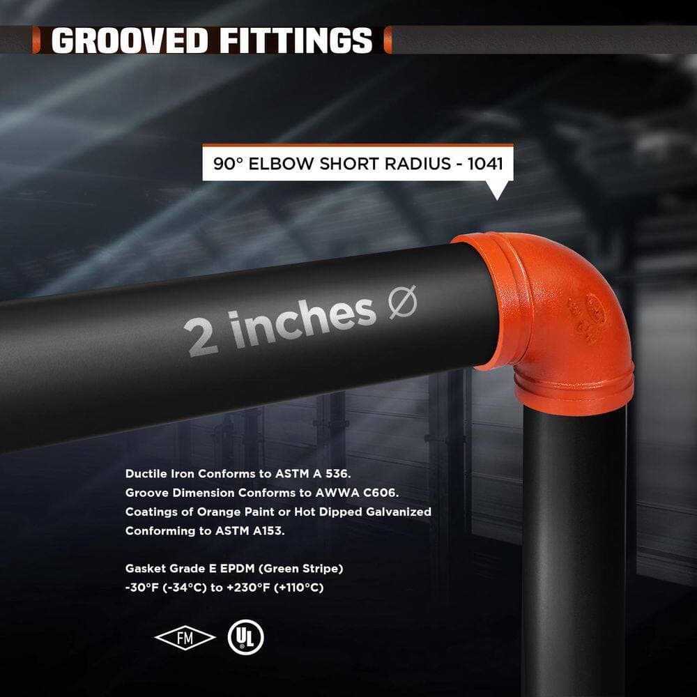 PLUMBFLEX 2 in. Grooved Ductile Iron 90-Degree F-Elbow Short Radius, Joins Pipes in Wet and Dry Systems Full Flow in Orange (2)