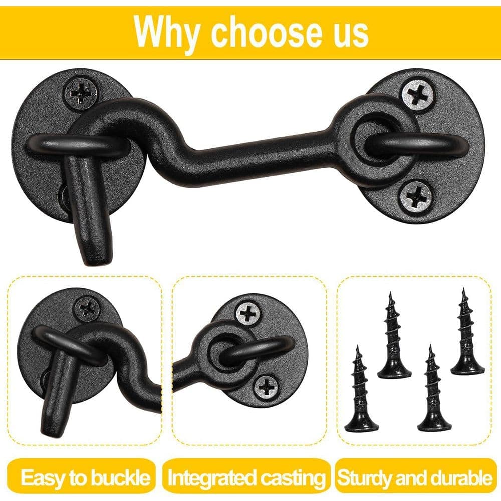 Unbranded 4 Barn Door Lock Hook and Eye Latch Whole Cast Black for Indoor Outdoor Use Ultra-High Service Life Anti-Rust (3)