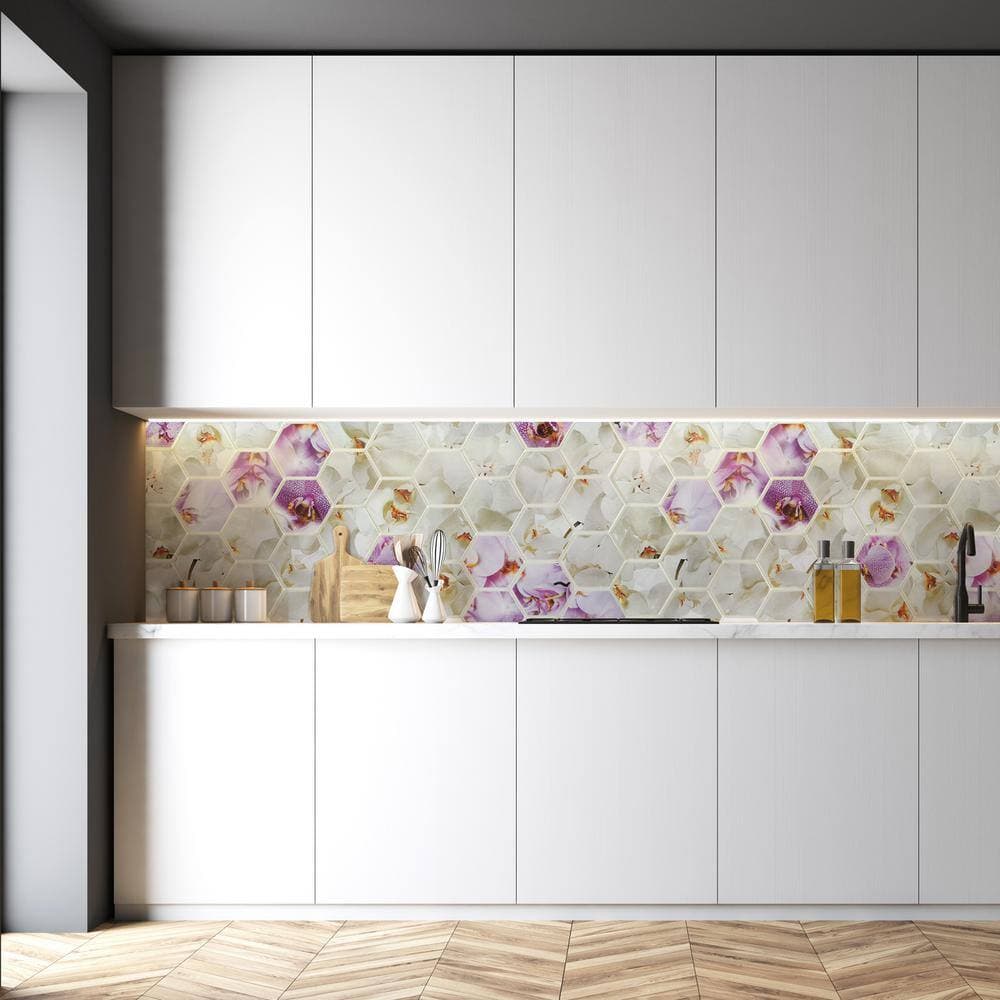 Dundee Deco 3D Falkirk Retro 1/100 in. x 38 in. x 19 in. Purple White Hexagon Orchid Mosaic PVC Decorative Wall Paneling (5-Pack) (2)