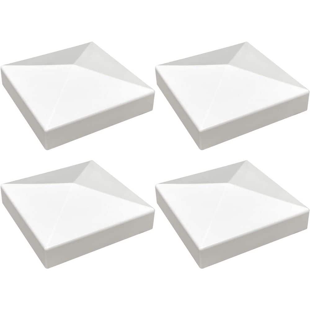 Afoxsos Vinyl White Pyramid Style Fence Post Caps No Fading Easy Installation 4-Pack (1)