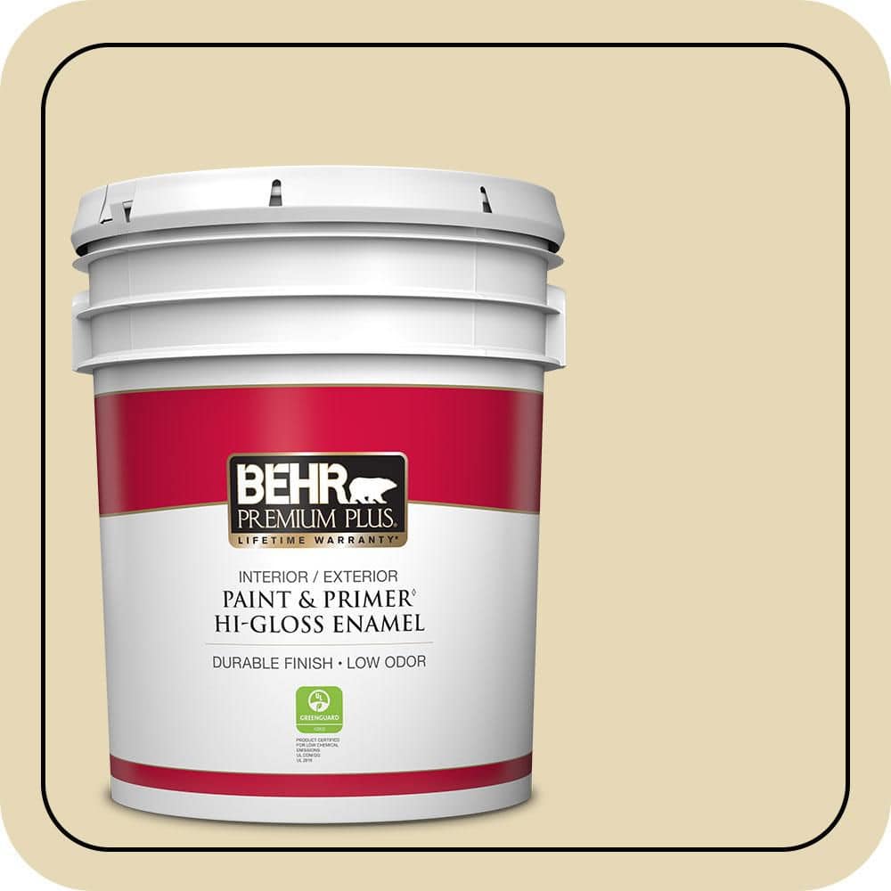 BEHR PREMIUM PLUS 5 gal. #PPU8-13 Lemon Balm Hi-Gloss Enamel Interior/Exterior Paint & Primer
