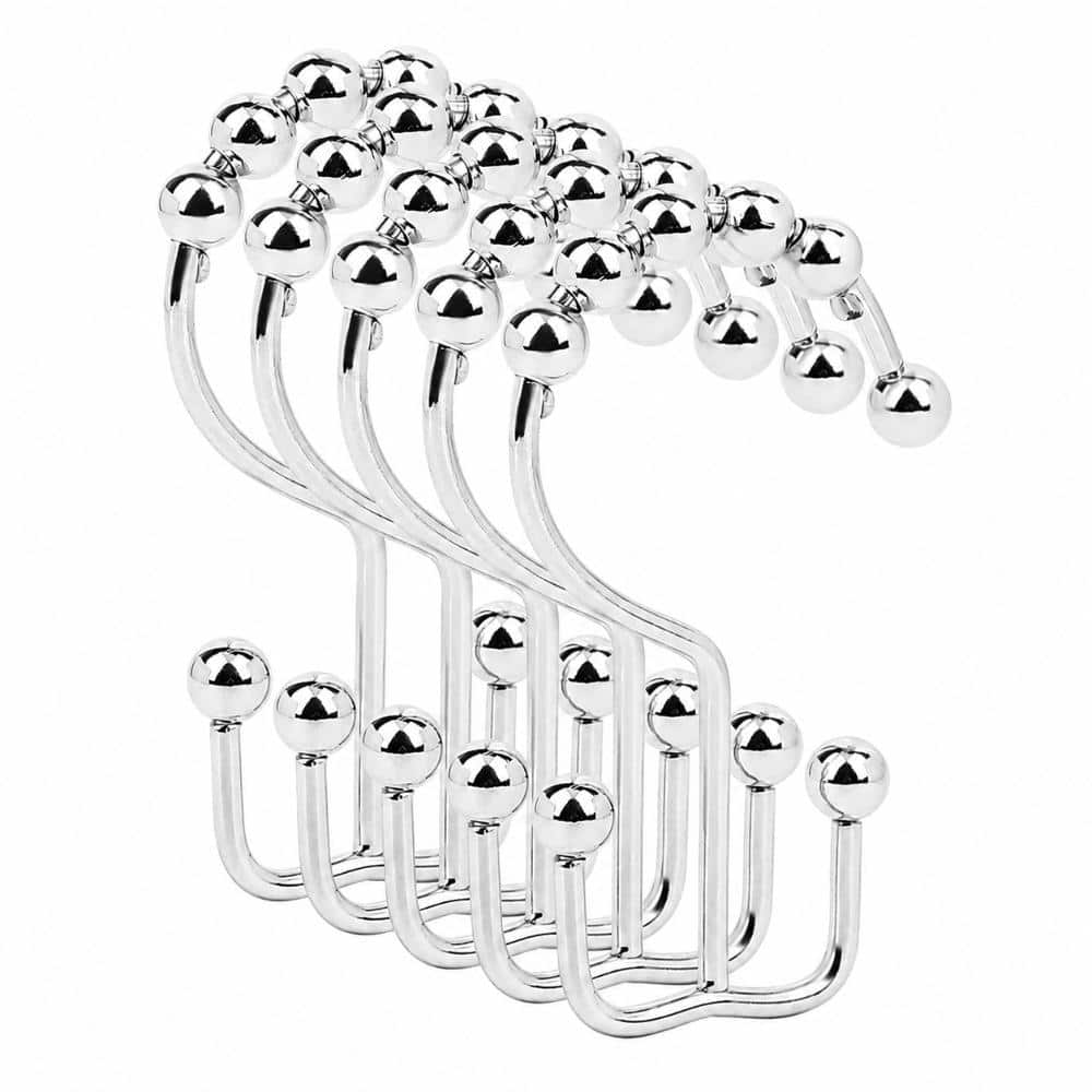 Unbranded 12-Pack Metal 5-Bead Double Shower Curtain Rings Rust-Resistant Anti-Drop for Bathroom Rods in Chrome