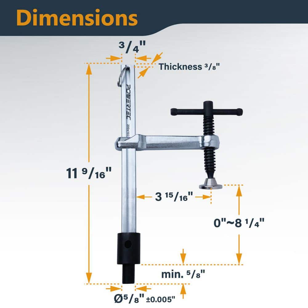‎POWERTEC Welding Clamp with T-Handle, 8 in. Max Opening, Fits 5/8 in. Welding Table Holes, Heavy-Duty Workbench Screw Clamp, 2-PK (3)