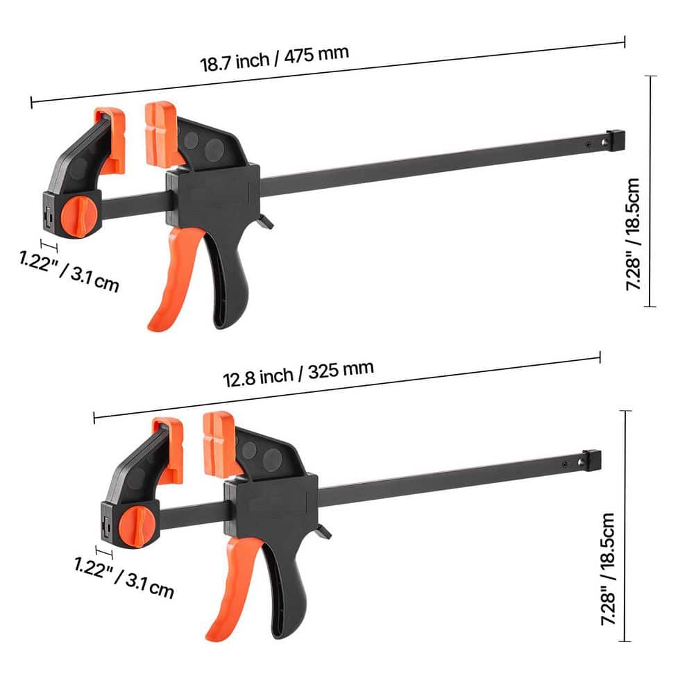 VEVOR Bar Clamps Set for Woodworking, 1-Handed Quick-Grip F-Clamp, 12 in. and 6 in. Clamp/Spreader, 154 lbs. Load (4-Piece) (3)