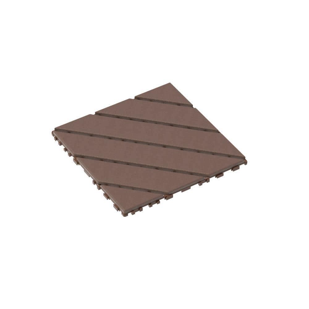 Unbranded 1 ft. x 1 ft. Brown Plastic Interlocking Deck Tiles, 44-Pack Patio Deck Tiles, Square Waterproof Outdoor All-Weather Use (3)