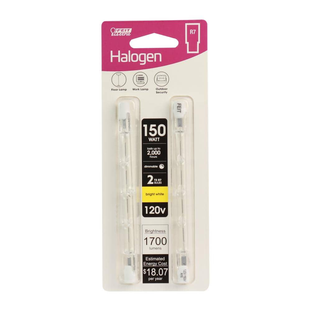Feit Electric 150-Watt T3 R7s Base Dimmable Halogen Light Bulb, Bright White 2700K (2-Pack) (3)