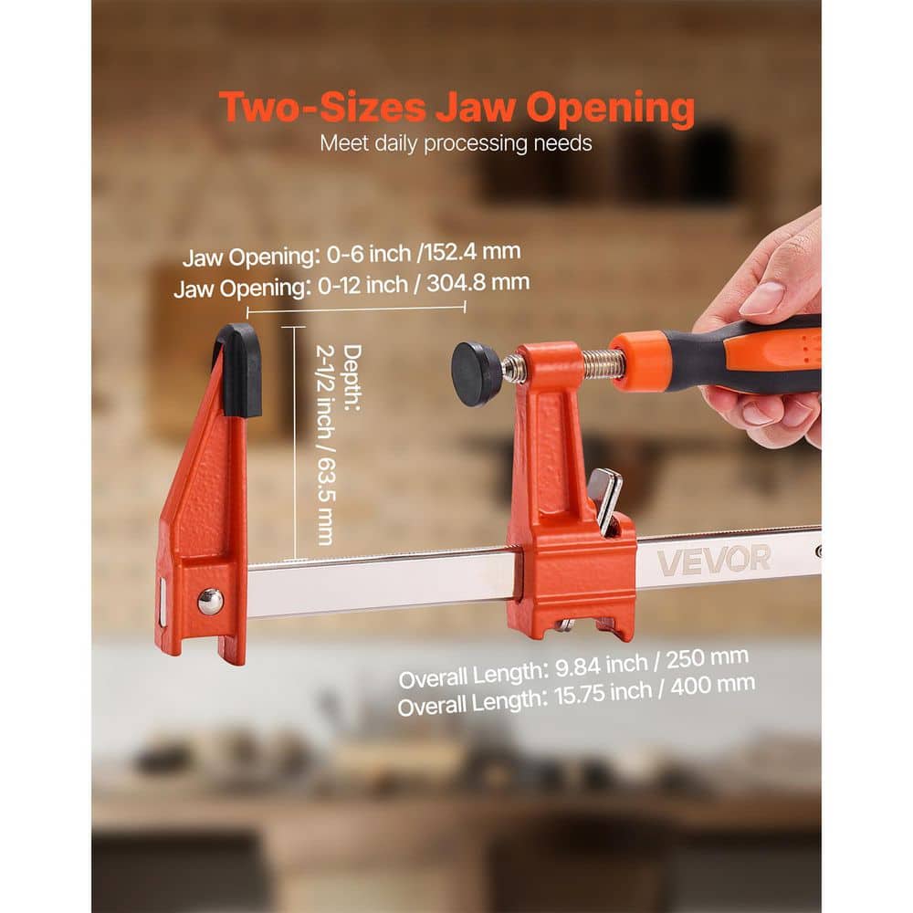 VEVOR Bar Clamps Set for Woodworking, 6 in.  and 12 in., Lockable F-Clamp, 600 lbs. Load, 2-1/2 in. Depth, Cast Iron (4-Piece) (3)