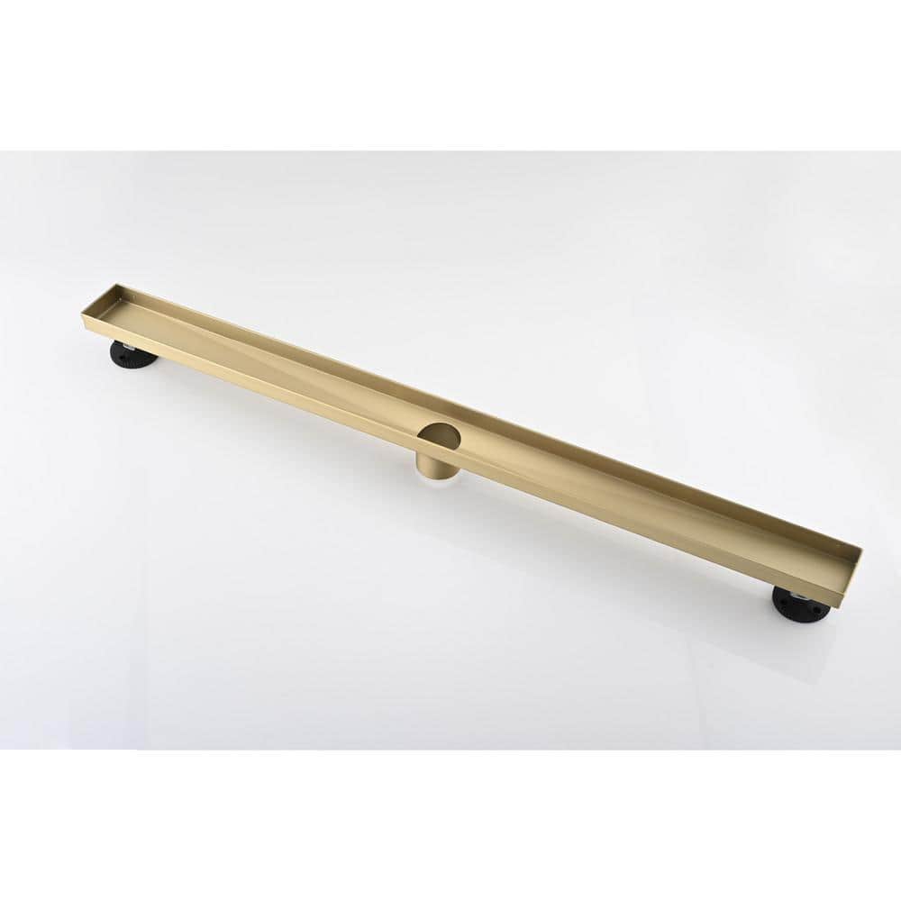YONKI SUNSHIN INC 36 in. Linear Shower Drain Stainless Steel Shower Floor Drain with Hair Strainer and Leveling Feet in Brushed Gold (3)