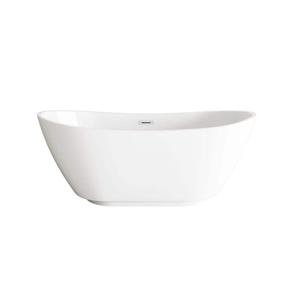 Unbranded Timeless Home 67 in. x 28.3 in. Soaking Bathtub with Center Drain in Glossy White