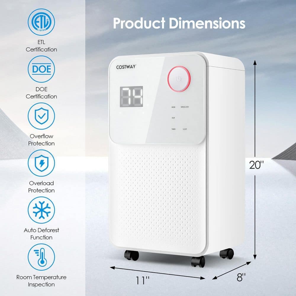 Costway 32-Pints 2000 sq.ft. Dehumidifier for Home and Basements w/3-Color Digital Display (3)