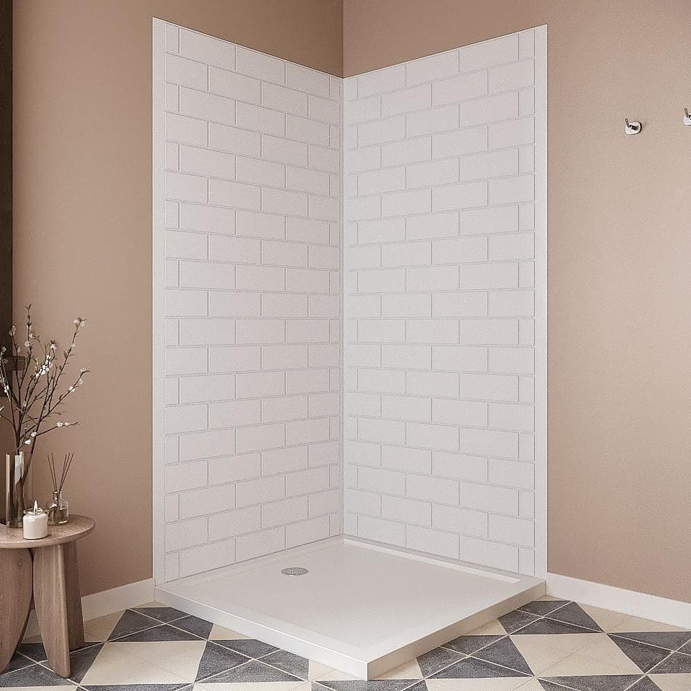 Streamline DSH-1360-139 38 in. L x 38 in. W x 76 in. H 2-Piece Glue-Up Corner Shower Wall Surround in White Tile Finish (1)
