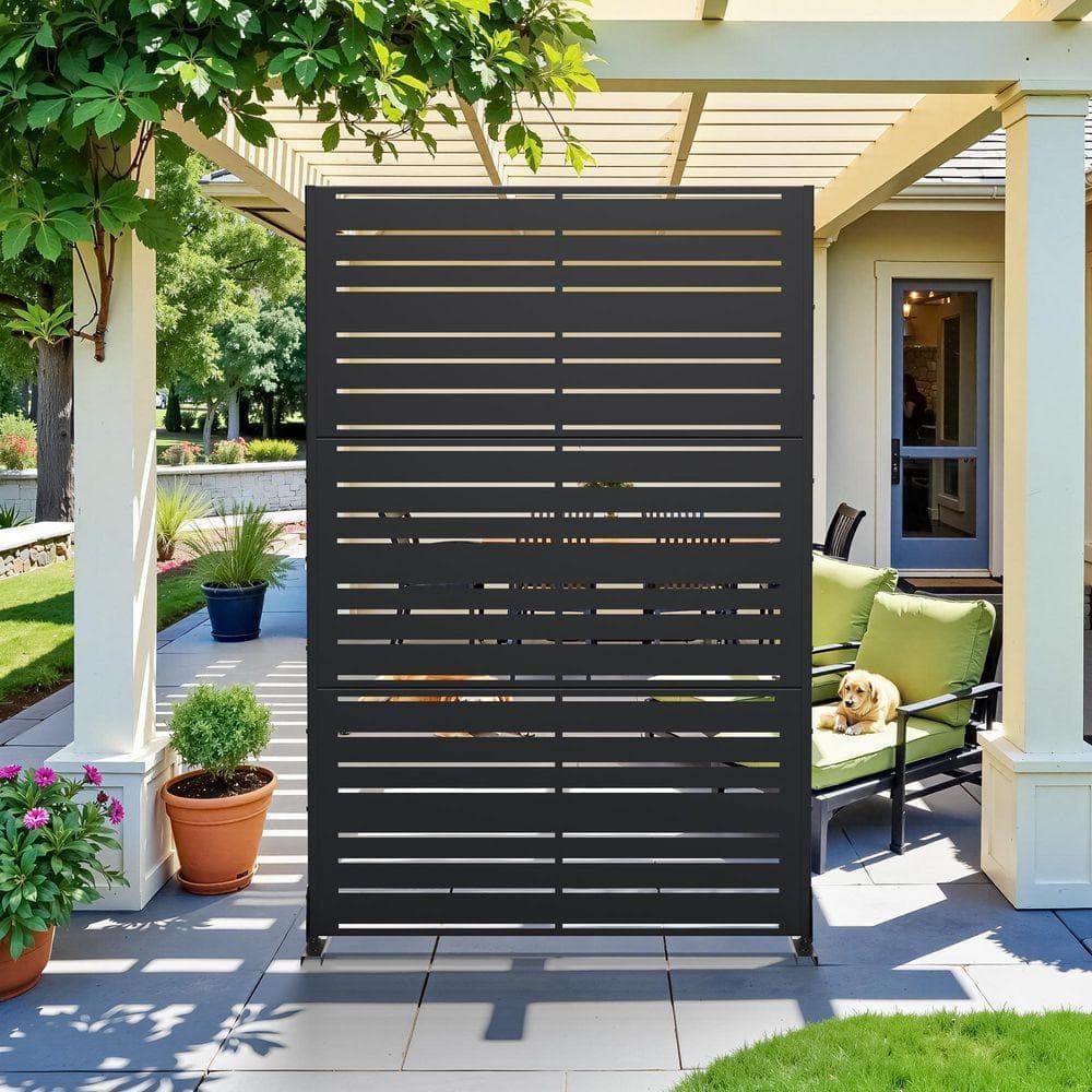 Lirago 72 in. H x 47 in. W Black Outdoor Metal Privacy Screen Garden Fence Wall Applique (3)