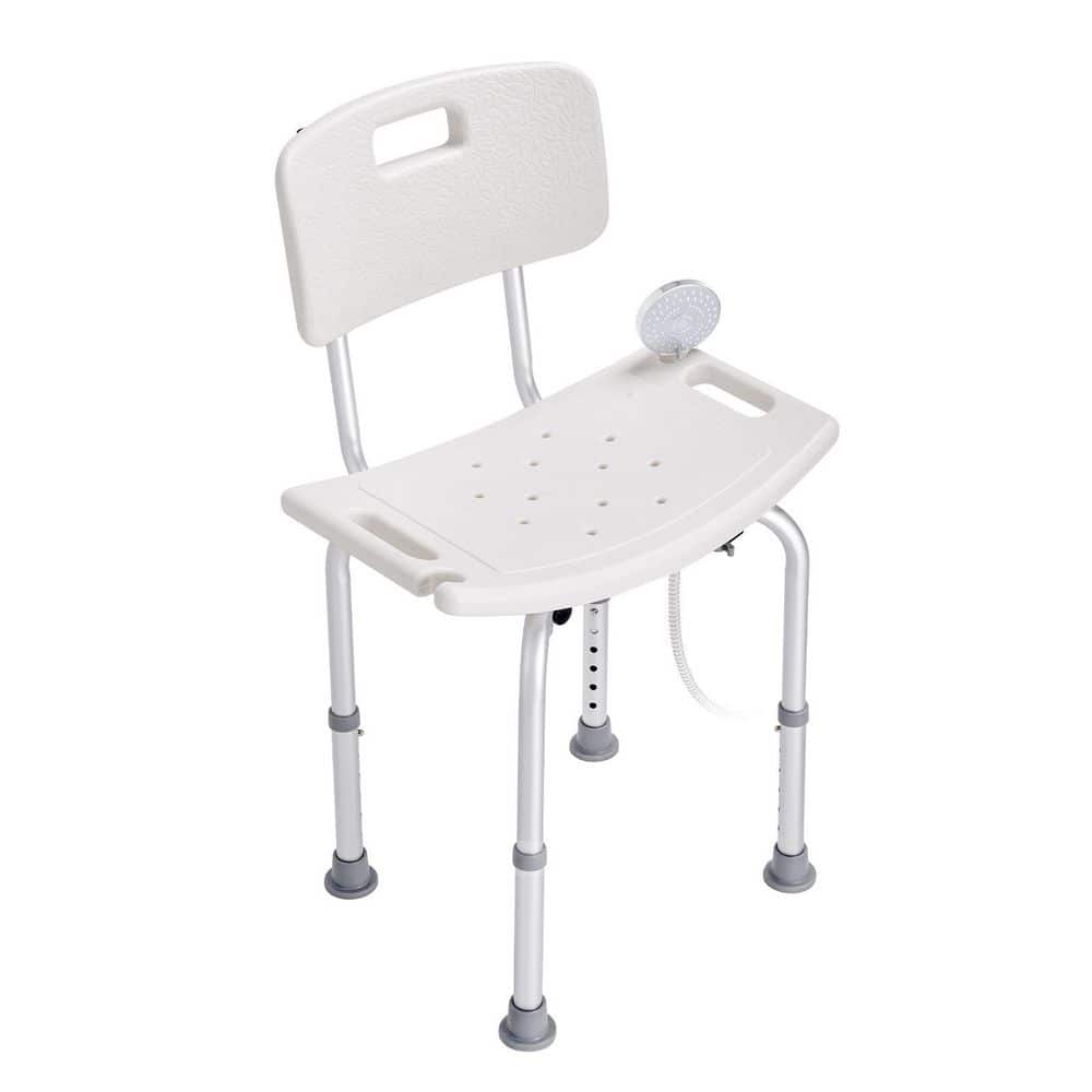 RKZHOPT 14.2 in. D x 20.07 in. W x 33.1 in. H Freestanding Walk In Shower Seat in White, Adjustable Height Shower Stool (1)