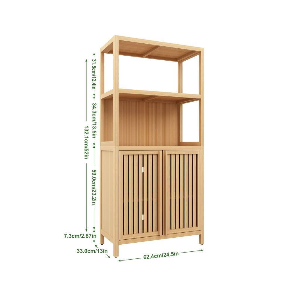 Siavonce 13 in. W x 25 in. D x 52 in. H Bamboo Floor-standing Linen Cabinet with Double Doors and Two Open Shelves, Neutral (3)