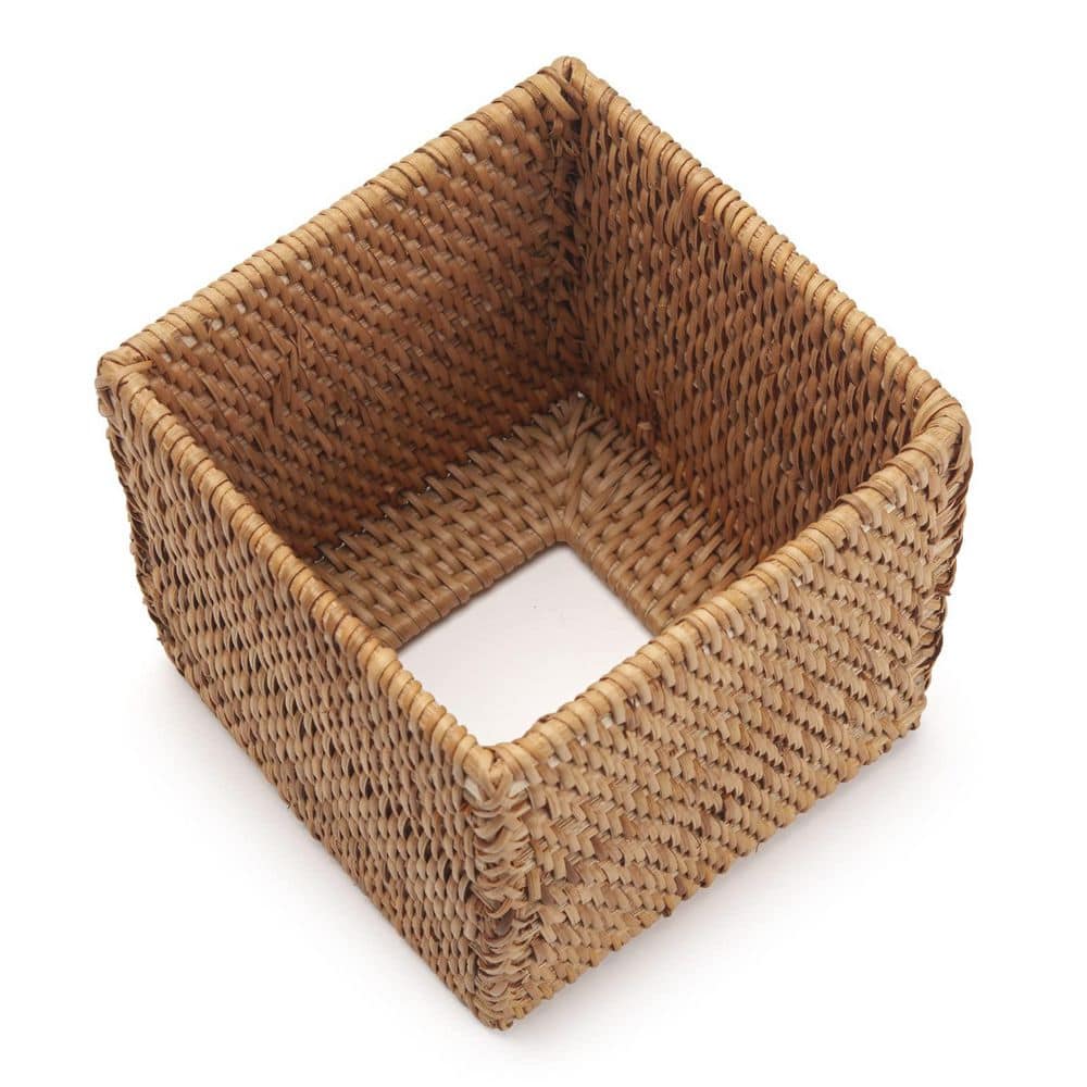 Wudkey Bohemian Decor Series Tabletop Rattan Wicker Tissue Box Cover with Hand-Woven Craft and Open Bottom Refill in Beige Tone