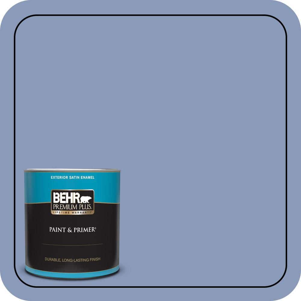 BEHR PREMIUM PLUS 1 qt. #610D-5 Blueberry Popover Satin Enamel Exterior Paint & Primer