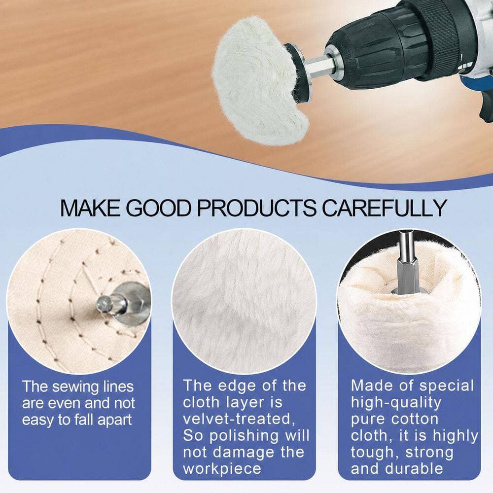 LAIFUCAM Cotton Drill Buffing Wheels Kit with Polishing Compounds for Metal Stainless Steel Jewelry Wood Ceramic Glass 6-Pack (3)
