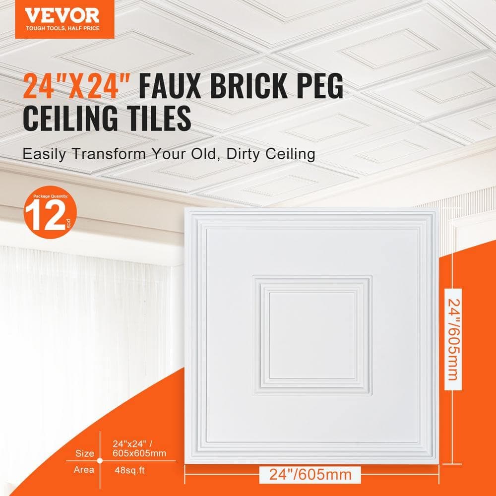 VEVOR Ceiling Tiles, 12-Pack 24 in. x 24 in., Drop Ceiling Tiles Premium PVC Sheet (48 sq. ft.) (2)