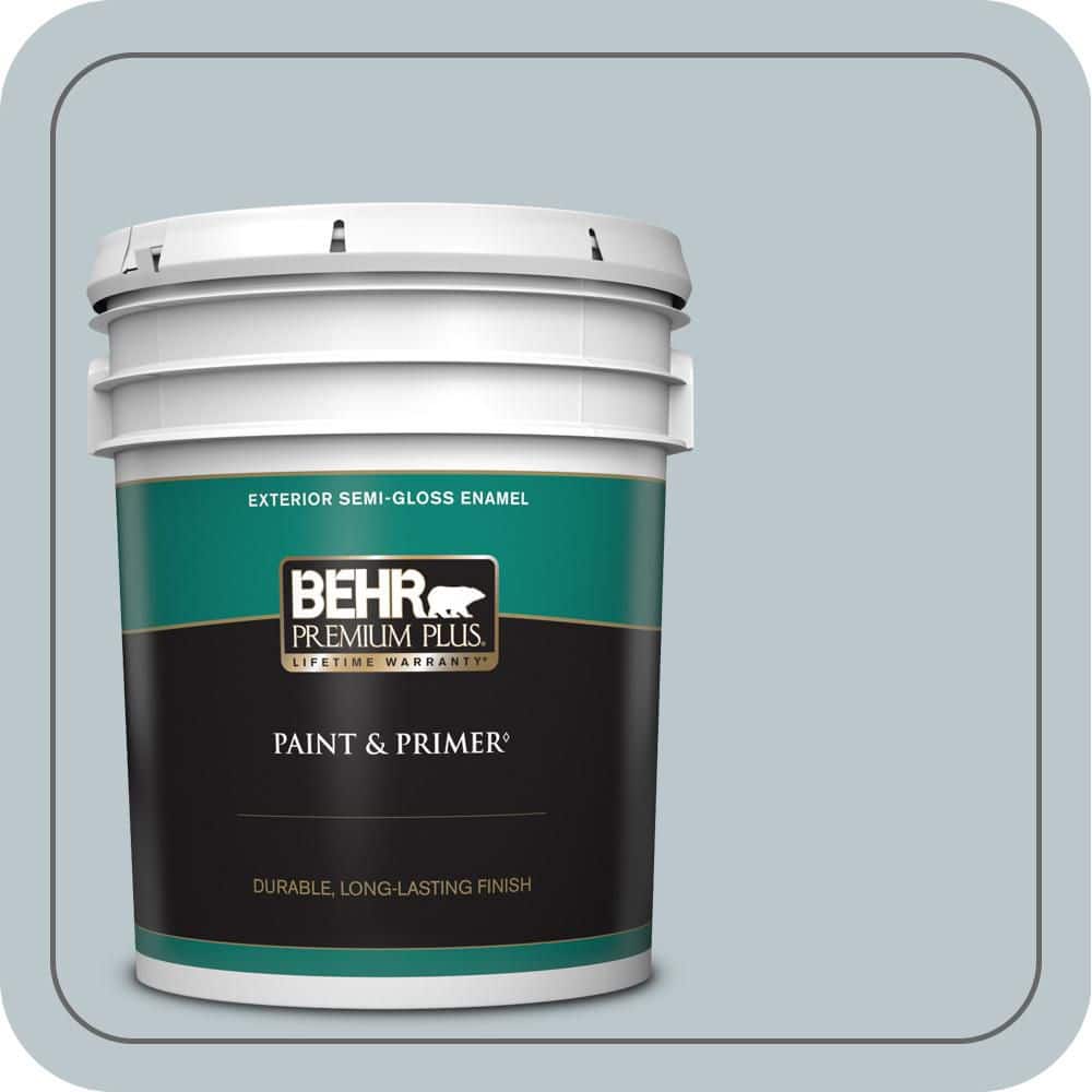 BEHR PREMIUM PLUS 5 gal. #PPH-42 Nautical Gray Semi-Gloss Enamel Exterior Paint & Primer (1)