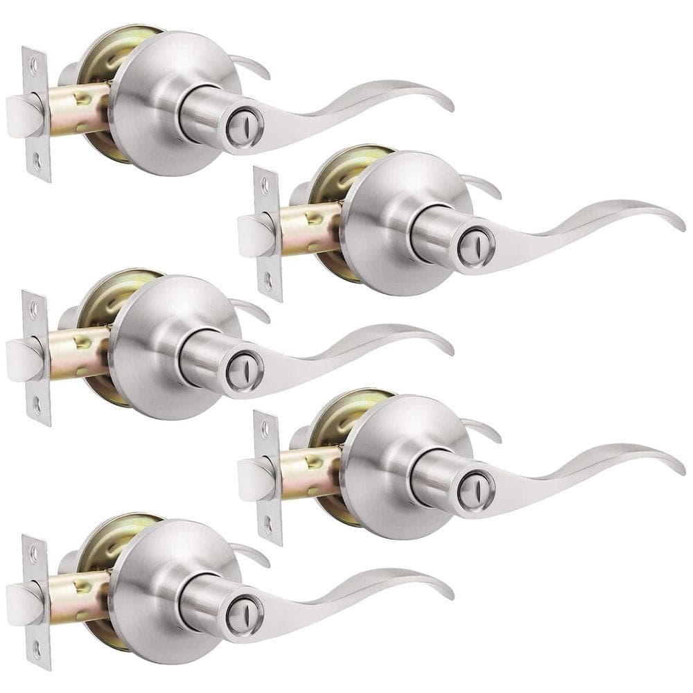 Wudkey 5-Piece Interior Bathroom Privacy Door Levers Included Door Handle in Brushed Nickel, Fit Standard-sized Doors (1)