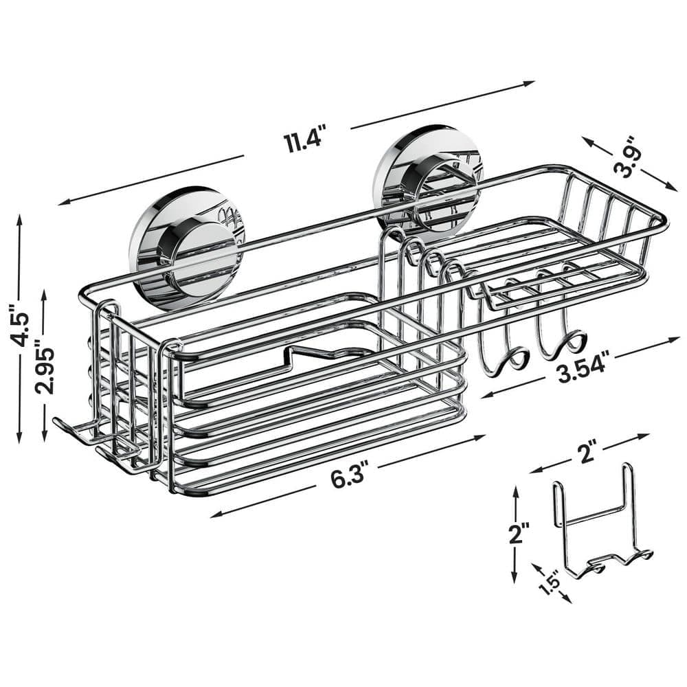 Wudkey Shower Caddy Suction Cup, Suction Shower Shelf with Hooks and Soap holder, NO-Drilling in Silver (3)