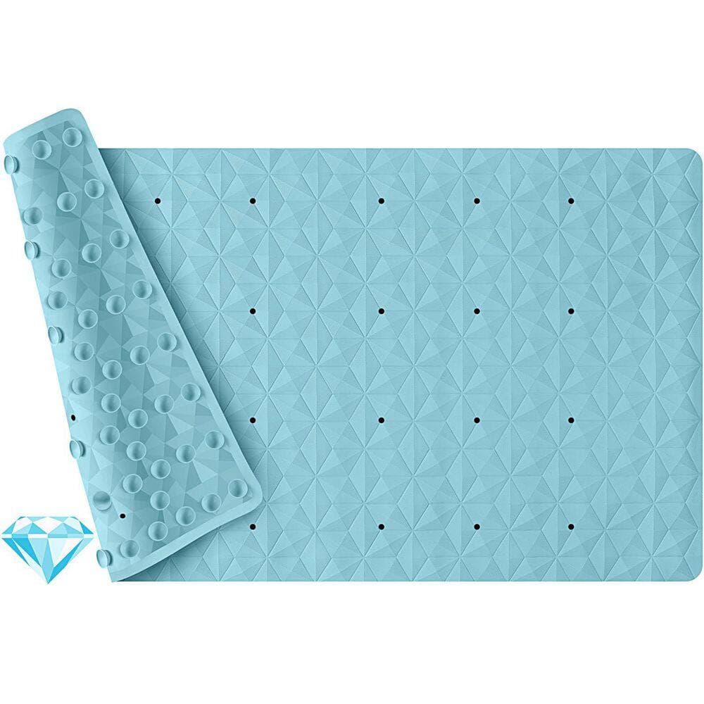 Wudkey 28 in. x 16 in. Non Slip Natural Rubber Bathtub Mat in Blue with Suction Cups and Holes Fatigue Relief, Machine Washable (2)