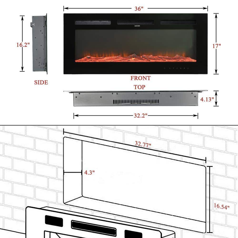 Boyel Living Black 36 in. Electric Fireplace Insert Wall Mounted and Recessed with Remote 1500/750 Watt (3)