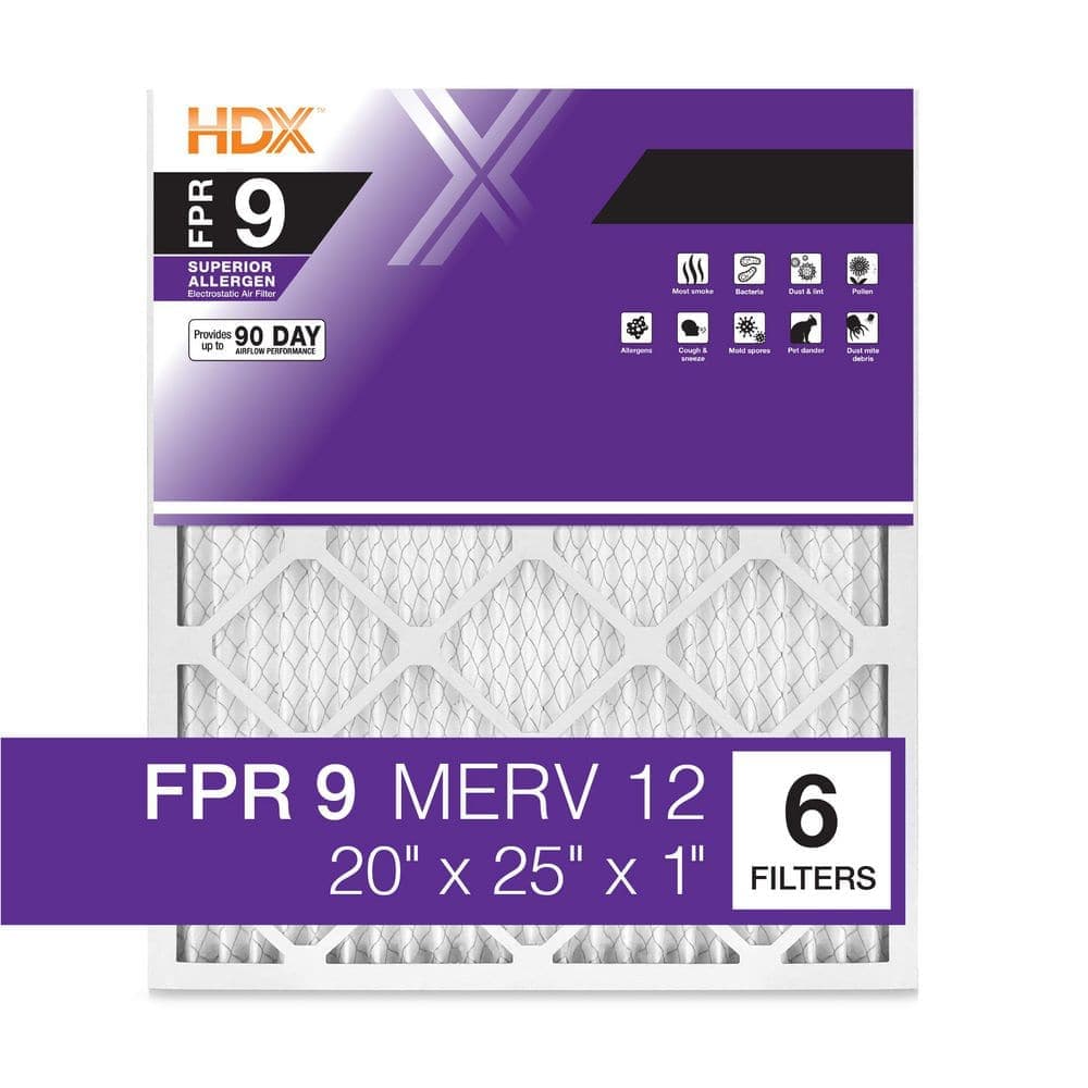 HDX 20 in. x 25 in. x 1 in. Superior Pleated Air Filter FPR 9, MERV 12 (6-Pack)