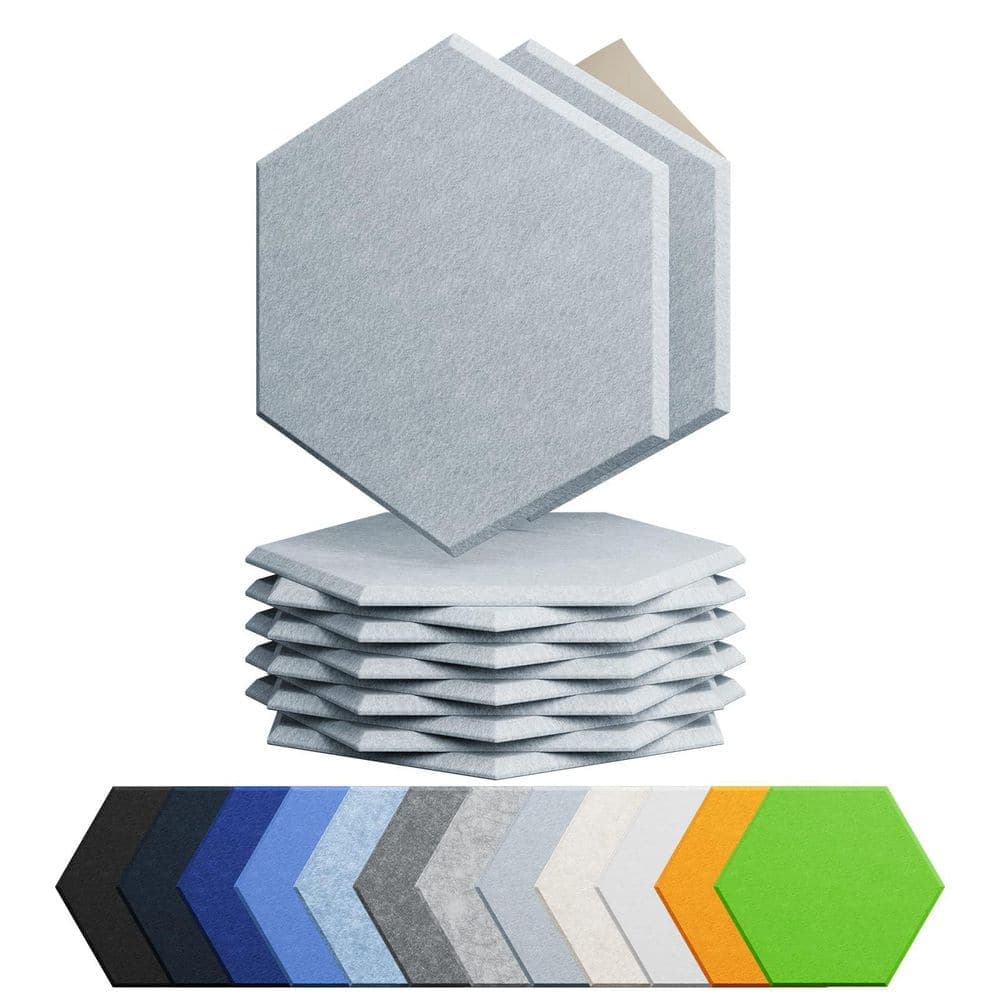 Laybus 12 in. x 10.23 in. x 0.4 in. Blue Gray Hexagon Acoustic Panels Self Adhesive Sound Proof Foam for Home, Office, 12 Pcs (1)