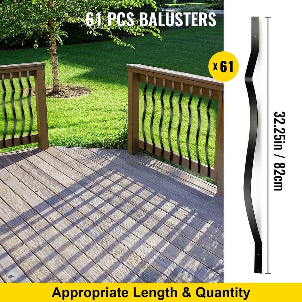 SVOPES 61-Pack Metal Deck Spindles, 32.25 in. x 1 in. Aluminum Alloy Balusters with Screws, Outdoor Staircase Railing for Wood (3)